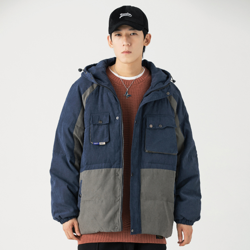 yuansugboy日系复古拼色棉衣男冬季加厚上衣外套潮流帅气拼接工装棉服