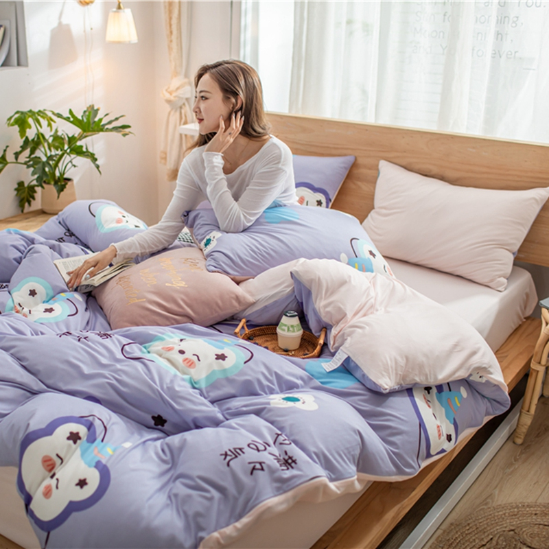 ins亲肤针织棉四件套1.5m/1.8m床上用品宿舍床单学生床笠绗缝四季被单被套