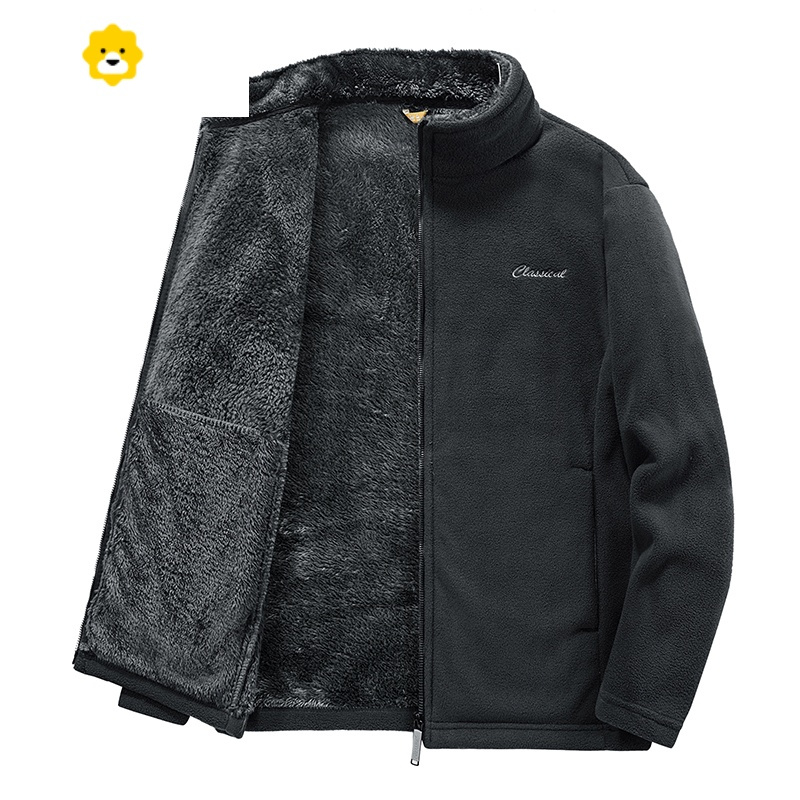 fishbasket抓绒棉衣男士季新款大码p暖立领夹克款加绒加厚羊羔绒外套