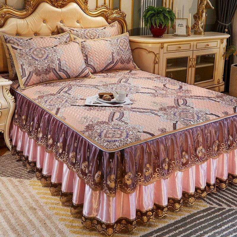 家柏饰(CORATED)夏季床裙冰丝凉席三件套空调软席1.8m可水洗可折叠1.5米夹棉席子 华丽（HN）（1200D+可脱卸床裙） 1.5m（5英尺）床