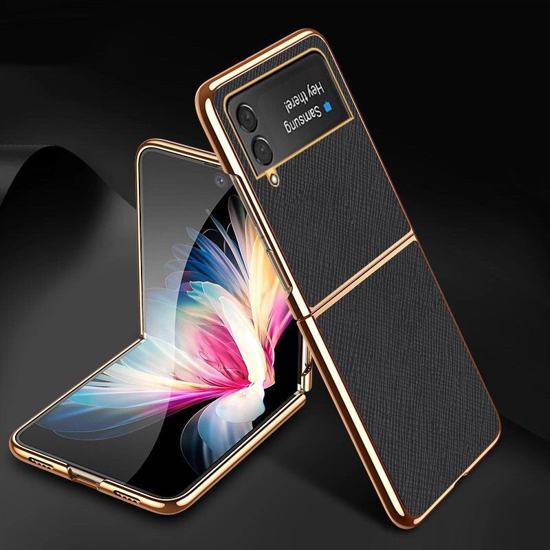 三星zflip3手机壳个性男女款折叠保护套高档十字纹f7110电镀皮套