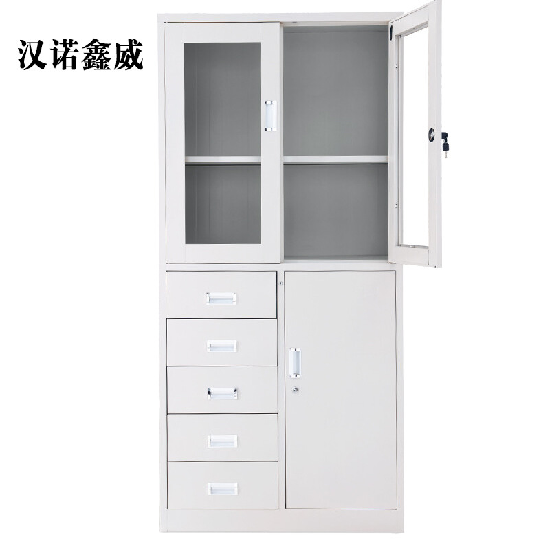 汉诺鑫威钢制文件柜资料柜档案柜财务凭证柜带锁储物柜铁皮柜书柜偏五斗文件柜高清大图