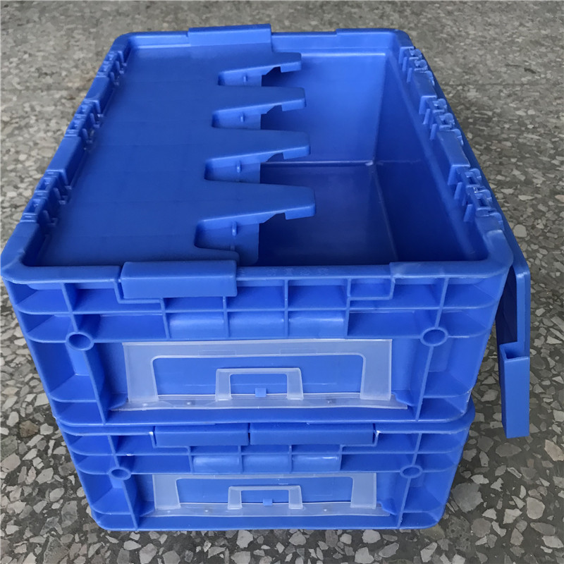4315-148塑料物流箱 翻盖平盖物流箱 上海汽配灰色蓝色物流箱