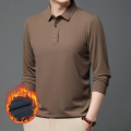 啄木鸟男士长袖t恤polo衫秋冬季休闲轻商务打底衫时尚翻领正装 B8339卡其色加绒款 XL(建议130-145斤)