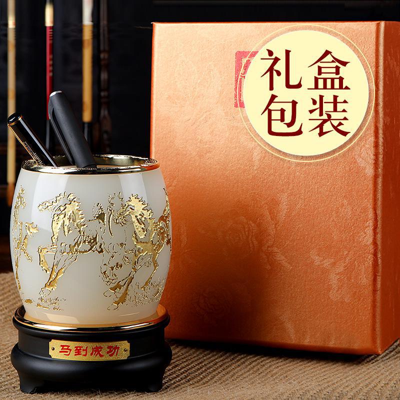 家柏饰(CORATED)马到成功琉璃玉笔筒摆件老师老板办公室桌面实用摆件商务礼品高清大图