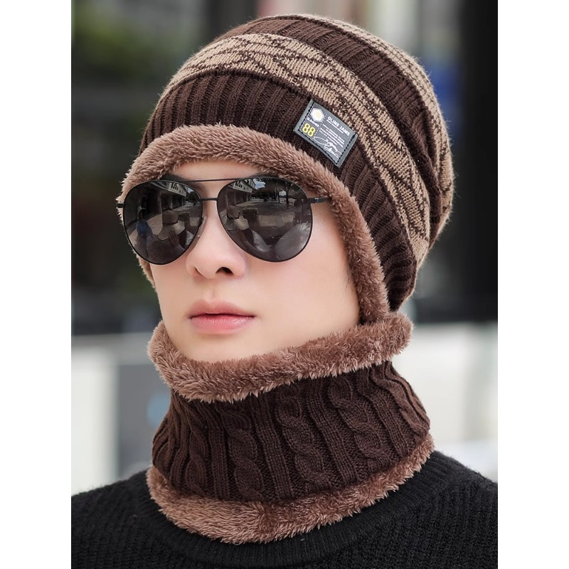 啄木鸟帽子男新款秋冬季加绒加厚毛线帽户外保暖护耳针织围脖套鸟高清大图