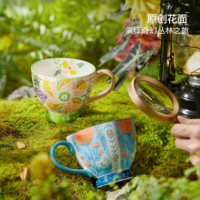 JOYYE马克杯带勺节日送女生礼物釉下彩手绘水杯子实用高档生日伴手礼盒 浅绿色高清大图