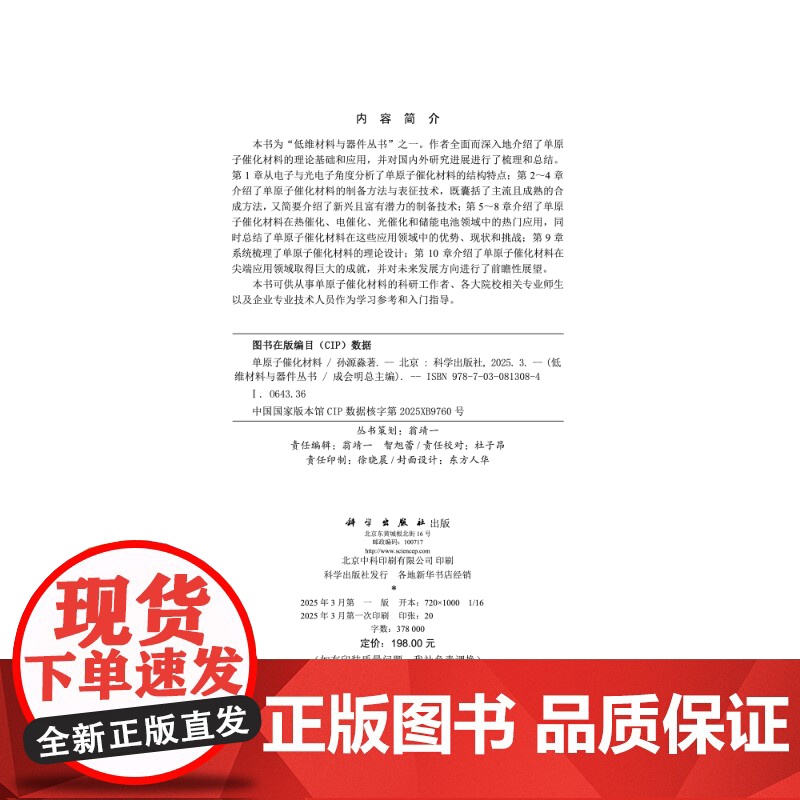 单原子催化材料 低维材料与器件丛书 科学出版社高清大图
