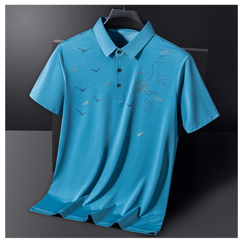 中年男士polo衫冰丝短袖翻领t恤袖广告文化衫衣服刺绣印字logo潮 湖蓝 4XL