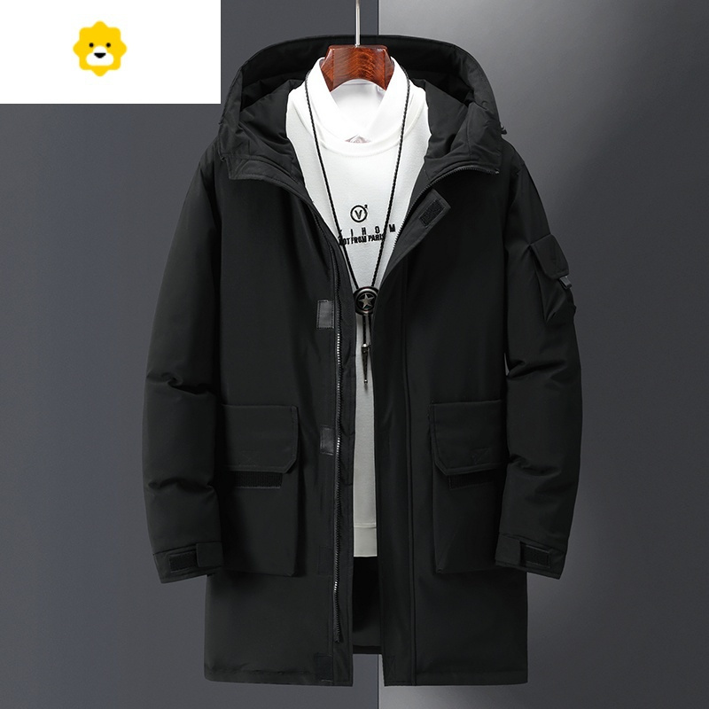fishbasket反季2023冬季羽绒服男士中长款加厚韩版工装连帽外套潮