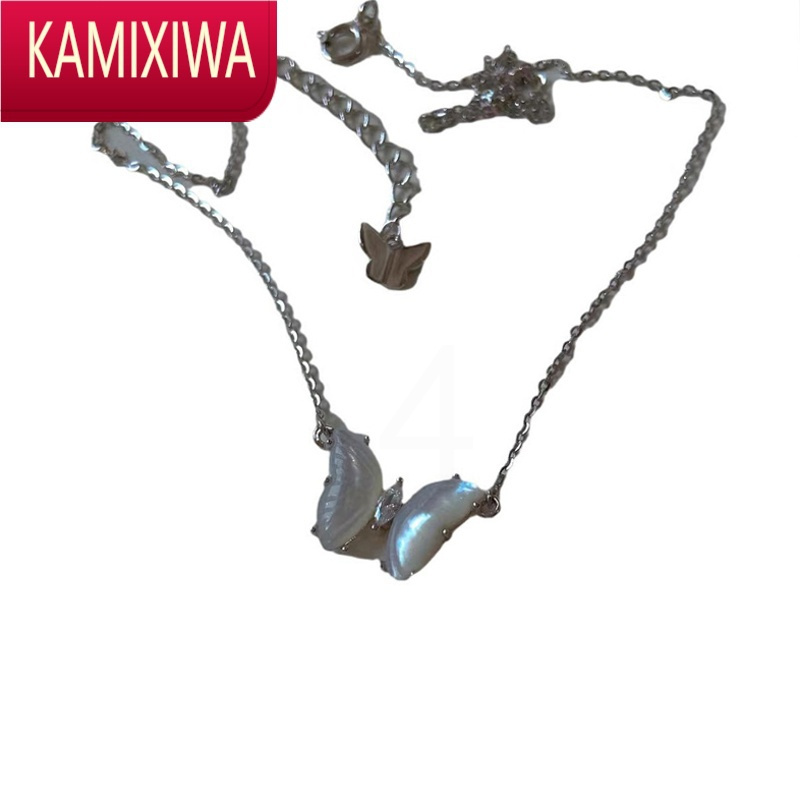 KAMIXIWA白贝母蝴蝶项链女2022年新款潮轻奢小众银锁骨链高级设计感首饰