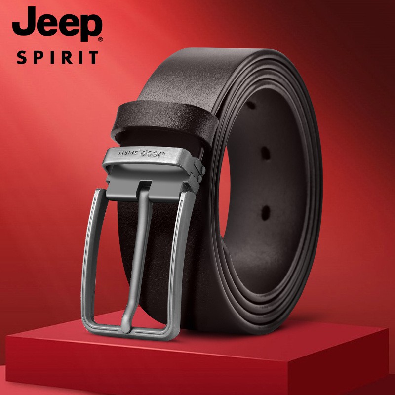 JEEP SPIRIT吉普新款男士二层牛皮针扣腰带休闲真皮皮带男高清大图