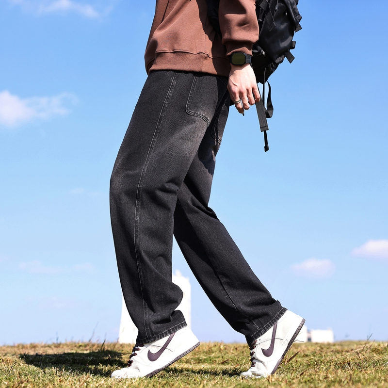 [2.5折价127元]唐狮春季新款男牛仔裤抽绳宽松阔腿裤潮流美式水洗高街裤子男