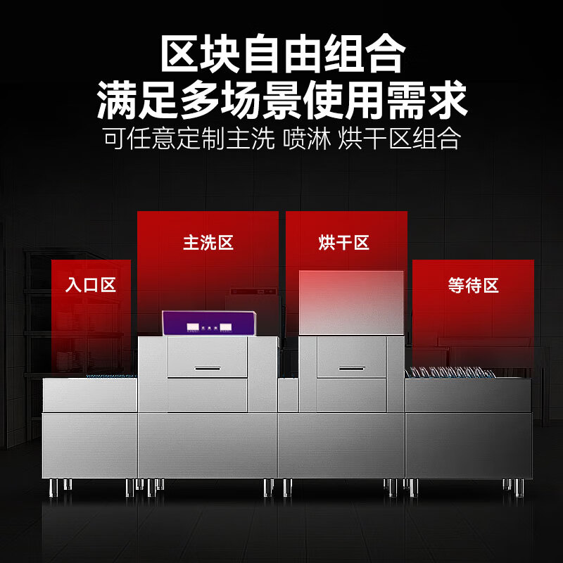 喜莱盛商用长龙洗碗机全自动大型洗碗机304不锈钢6.8米长 单位厨房刷碗机单缸单喷淋款LWS-M68高清大图
