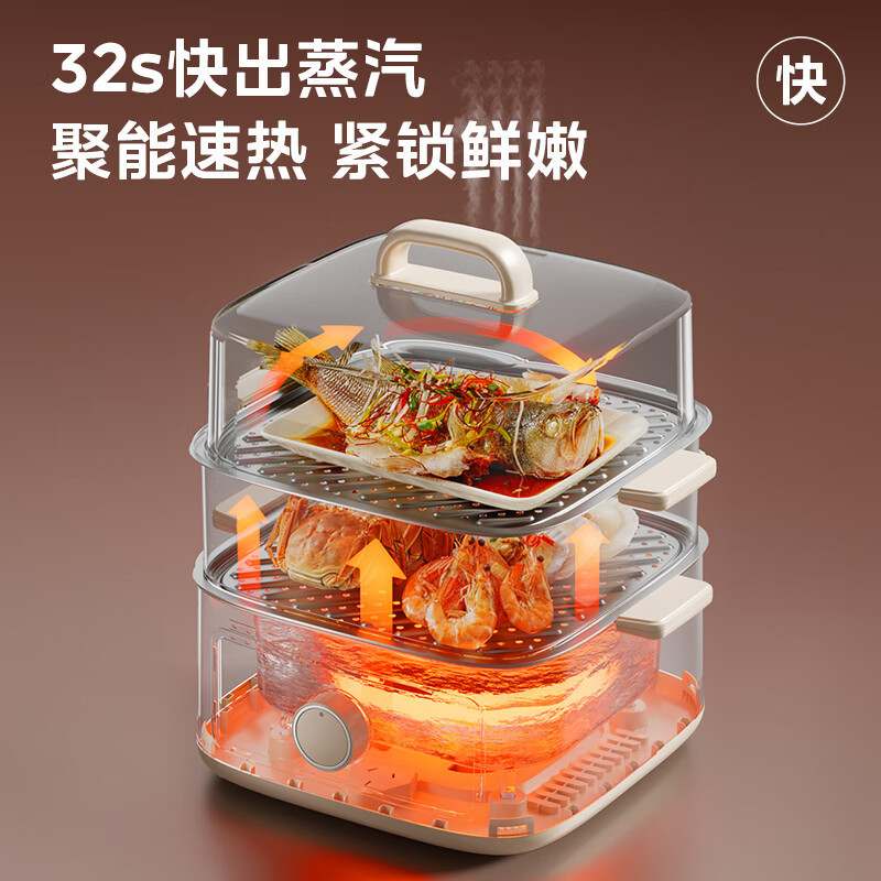 美的(Midea)MZ-ZGE2323J52电蒸锅 电煮锅 电火锅多功能家用电锅蒸包子锅电热锅煮蛋器三层蒸笼大容量