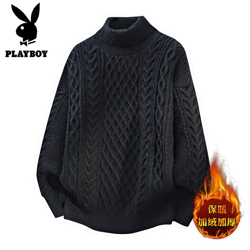 花花公子新款2025冬可翻高领领针织毛衣男 黑色 165