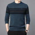 冬季100%纯羊绒衫男圆领条纹商务休闲中年加厚羊毛衫男毛衣打底衫鄂尔多斯恒源祥梦特娇金利来阿玛尼皮尔卡丹劲霸男装 175/92A 61022蓝夹花