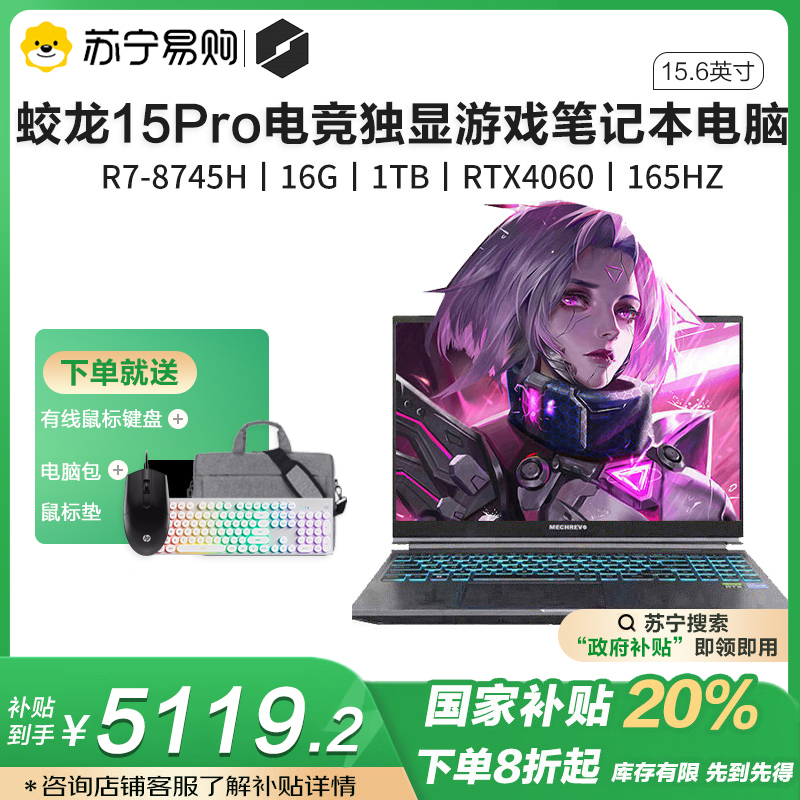 机械革命(MECHREVO)蛟龙15pro 游戏本笔记本15.6英寸电脑RTX4060独显学生电竞设计办公商务全能本(R7-8745H 16G 1TB 165HZ )