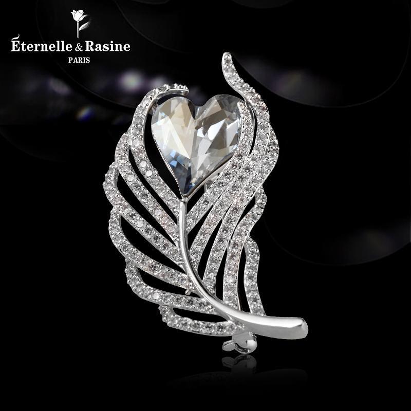法国eternelle奥地利仿水晶羽毛胸针欧美风珠宝款别针胸花送礼款