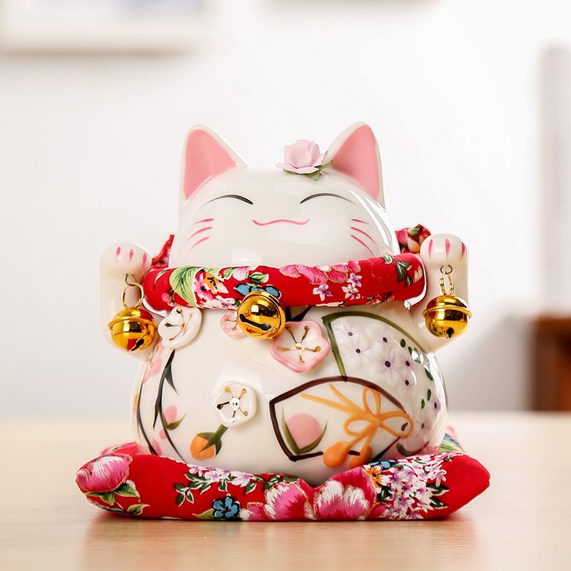 艺宏堂 开业招财猫摆件 装饰摆件陶瓷储蓄罐创意开业礼品 送店铺生意开张礼物 6寸中号花季