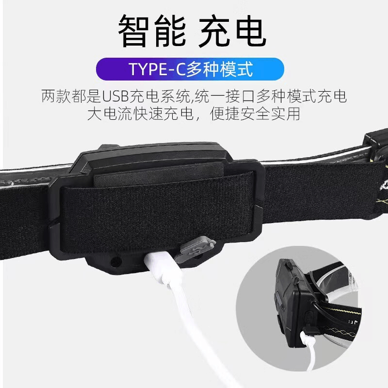 光源速GYS5128-A高亮LED跑步灯红光警示灯USB充电分体式大泛光头灯 黑色图片
