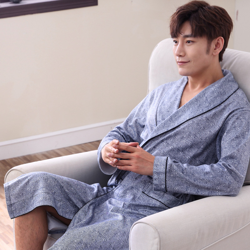 长袖睡袍男士春秋季浴袍男纯棉长款性感全棉春夏季浴衣男生睡衣