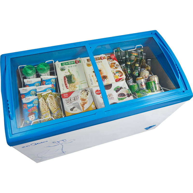 美的(Midea)SD/SC-336HKMA(蓝色)336升大容积卧式冰柜商用 玻璃门 冷柜 饮料柜 展示柜 冰吧