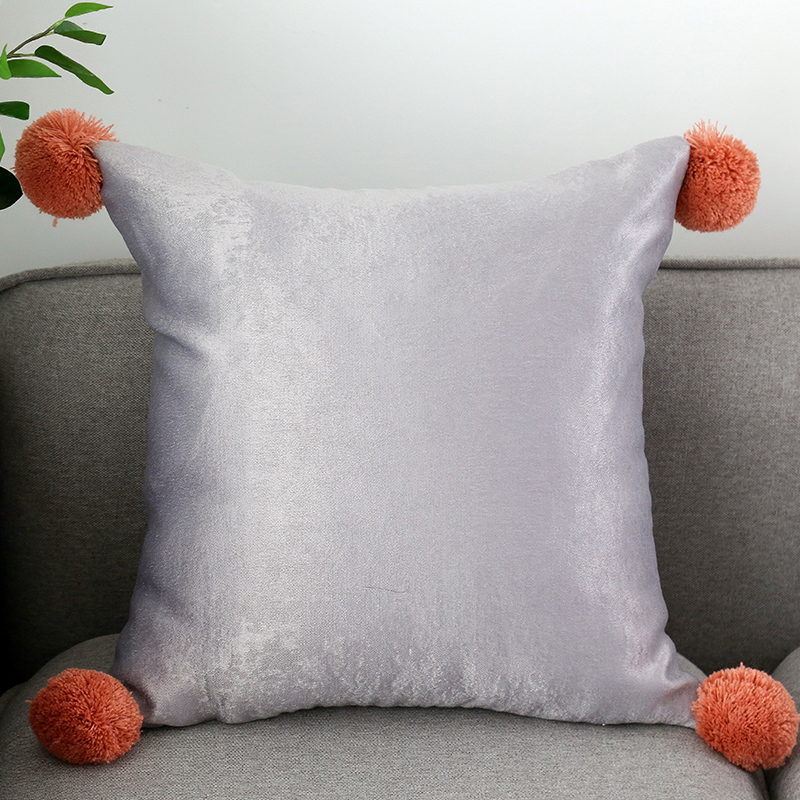 现代简约方形纯色抱枕北欧沙发样板房绒布靠枕绿色枕套45*45靠垫 银色绒球抱枕 45*45cm（枕套+枕芯）