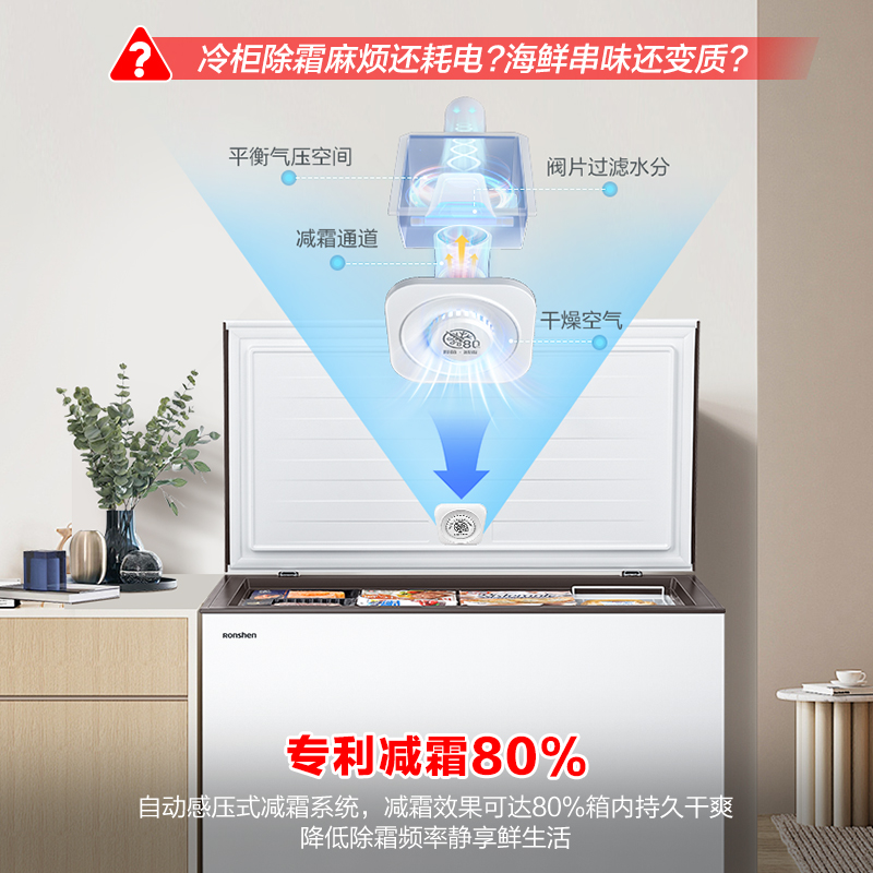 容声(Ronshen)300升家用商用卧式大冷冻柜冷藏冷冻转换大容量 一级能效 国补(珍珠白)BD/BC-300ZMSM高清大图