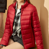 唐狮冬季新款轻薄羽绒服女立领休闲羽绒服短款小个子红色