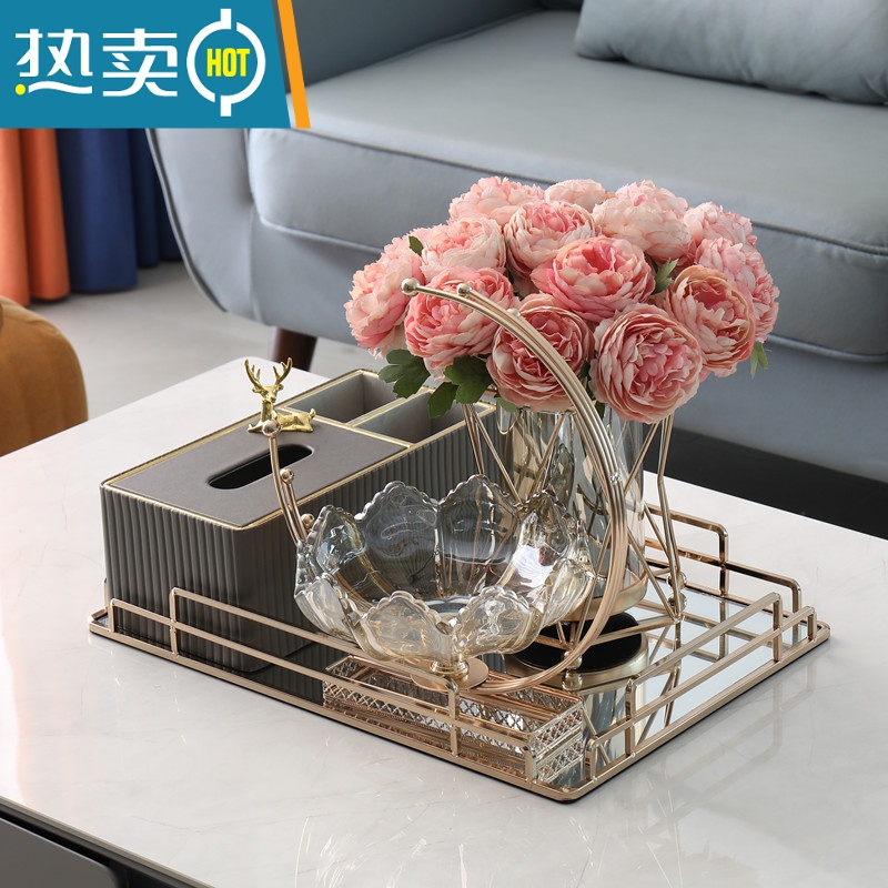 敬平纸巾盒抽纸盒家用客厅轻奢茶几纸抽盒餐桌皮革多功能遥控器收纳盒 套装三高清大图