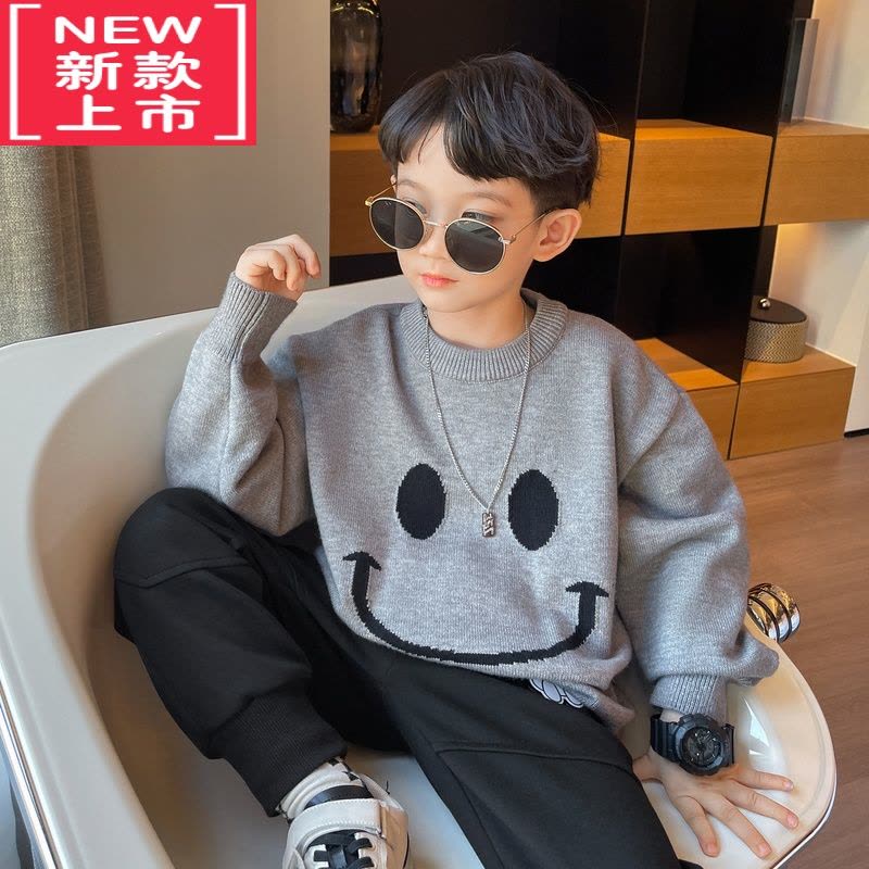 可莉允男童毛衣2022秋冬新款中大童男孩圆领上衣儿童休闲针织打底衫洋气图片