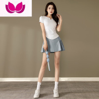 七斓羽毛球女装运动套装女夏季网球裙跑步裙子健身房短裙瑜伽服速干衣 XL选码参考胸围臀围 套装白色+牛仔蓝