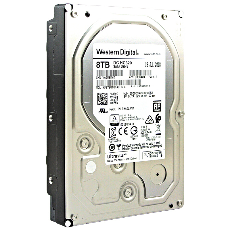 西部数据(WD) 8TB 机械硬盘(HC510 氦气密封|250万小时/MTBF|五年质保)