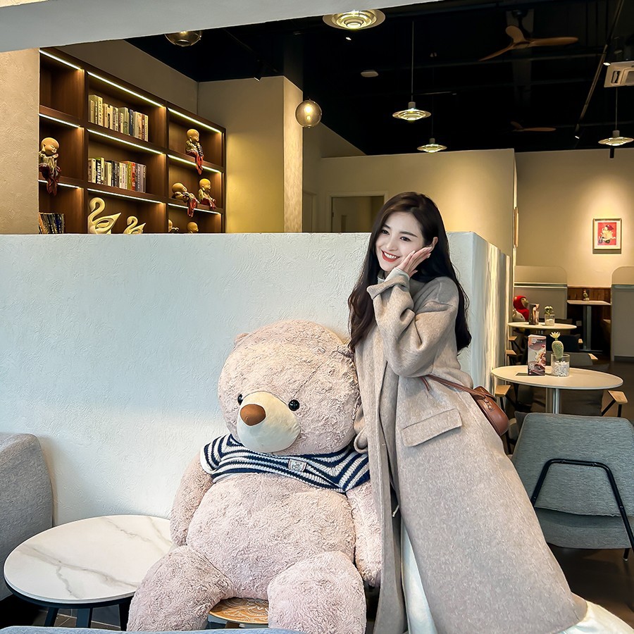 韩版手缝双面羊毛大衣女中长款连帽休闲气质宽松百搭春秋冬双面呢 L 咖色