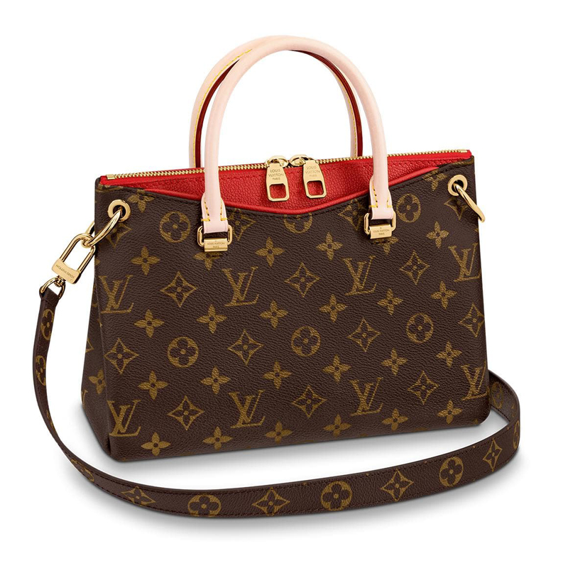 海外直邮路易威登lv女包pallasbb小号26cm老花拉链单肩斜挎手提包红色