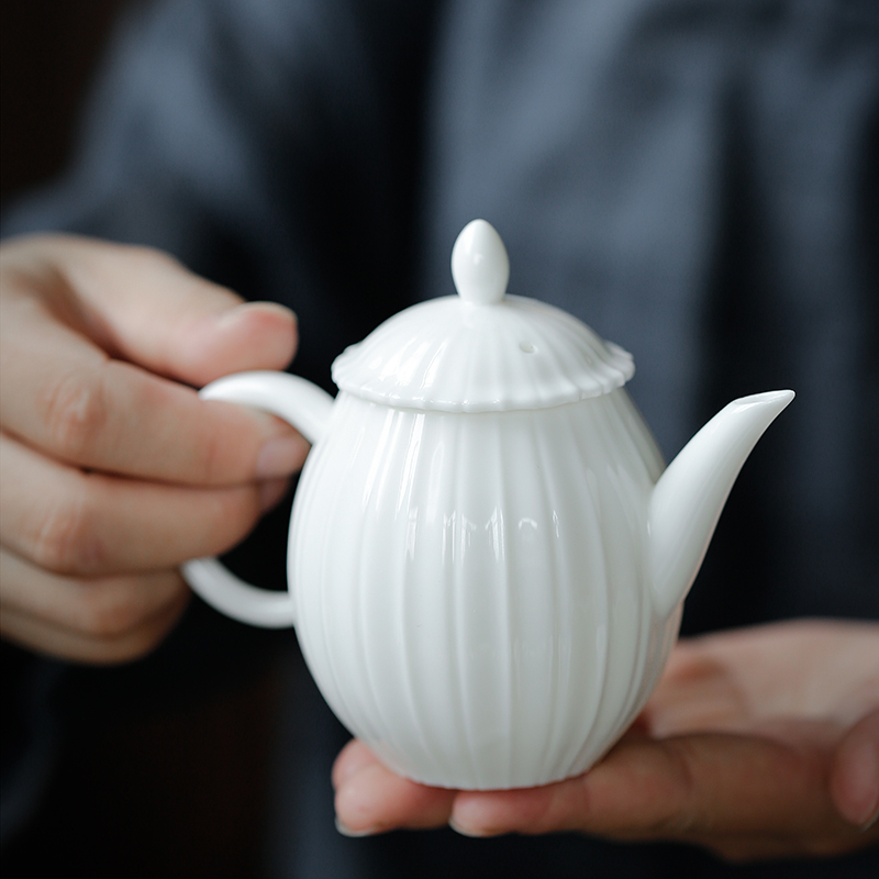 苏氏陶瓷 SUSHI CERAMICS 非遗大师茶具陈德强老师纯手工描金羊脂玉白瓷诗文茶壶茶杯功夫茶具套装礼盒