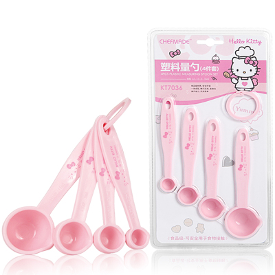 学厨 HELLO KITTY(凯蒂猫)正版授权双刻度勺子厨房量勺烘焙量匙PP塑料克量勺4件套烘焙工具厨房工具KT7036