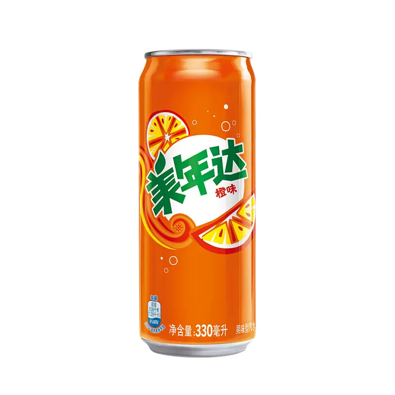 百事可乐 美年达 Mirinda 橙味汽水细长易拉罐 330ml*6罐组