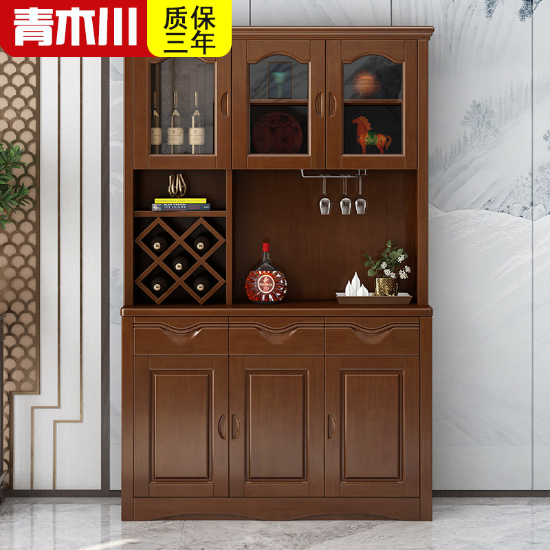 青木川 实木酒柜餐边柜一体靠墙餐厅客厅家用小户型收到储物柜高柜置物架带玻璃门红酒柜简约现代三门家具高清大图