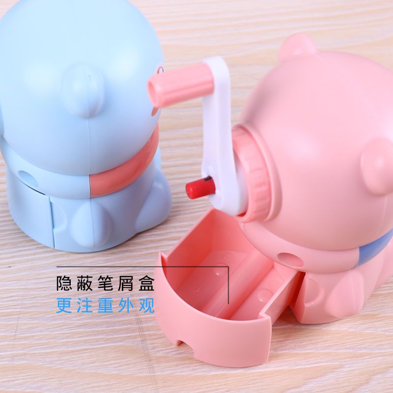 小学生手摇削笔机削笔器儿童削笔刀笔刨卷笔刀铅笔刨卷刀笔器文具|小鸭黄色 削笔器+三角原木铅笔50支