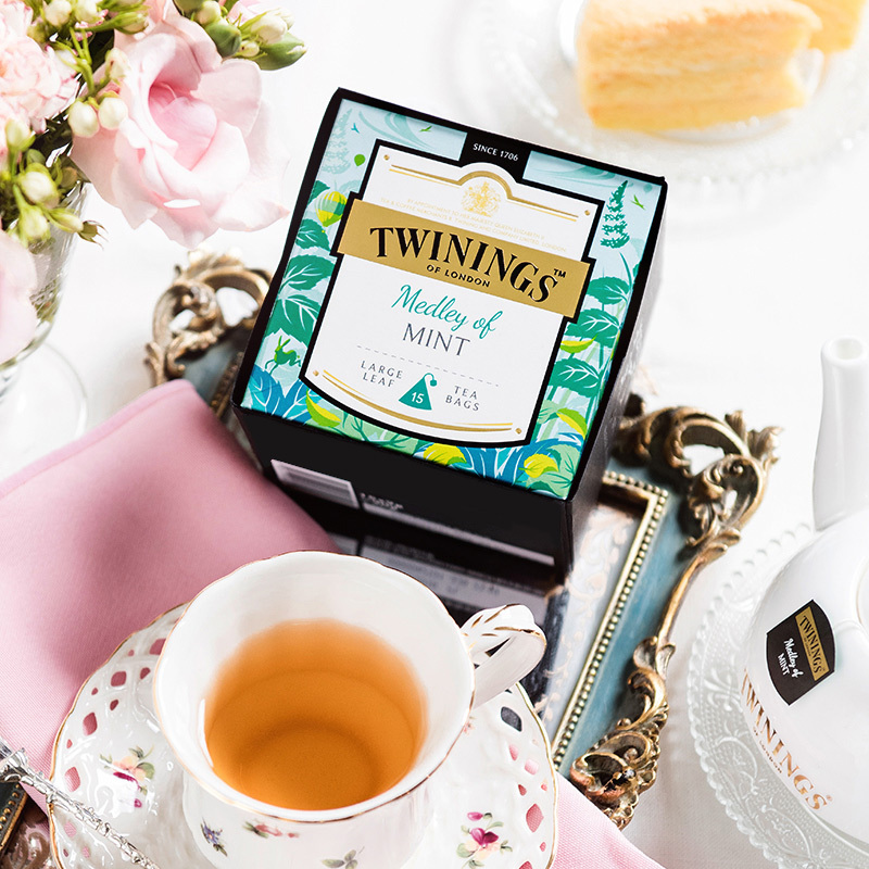 川宁Twinings 波兰进口 醇煎绿茶日式煎茶和缤纷薄荷叶茶30g/盒*2盒