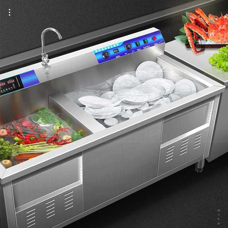 乐创lecon超声波洗碗机水槽洗碗机商用厨房大型刷碗机消毒除菌水槽