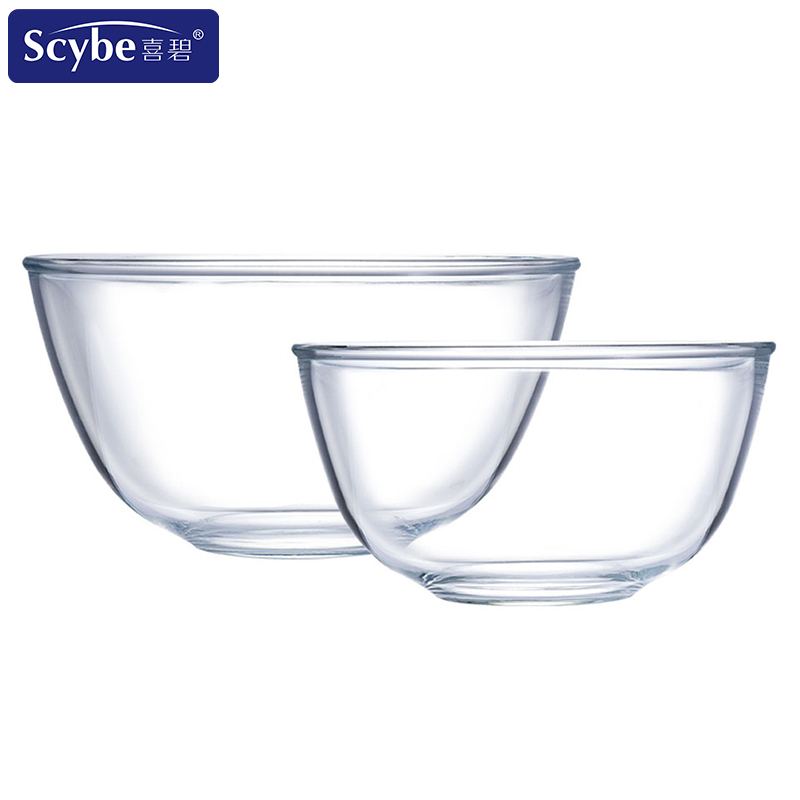 scybe喜碧 24.5cm大号+21cm中号玻璃碗家用加厚大水果碗沙拉碗泡面汤碗色拉碗 两只装