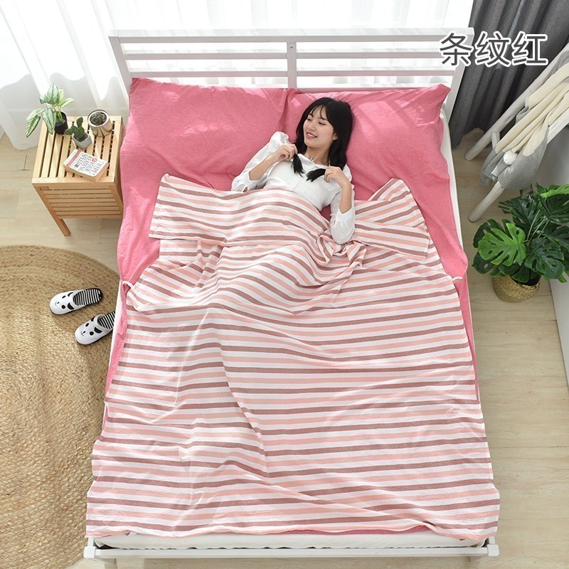 美帮汇旅行隔脏睡袋全棉出差成人酒店宾馆单双人旅游防脏儿童便携式床单 条纹红（200*210） 默认尺寸