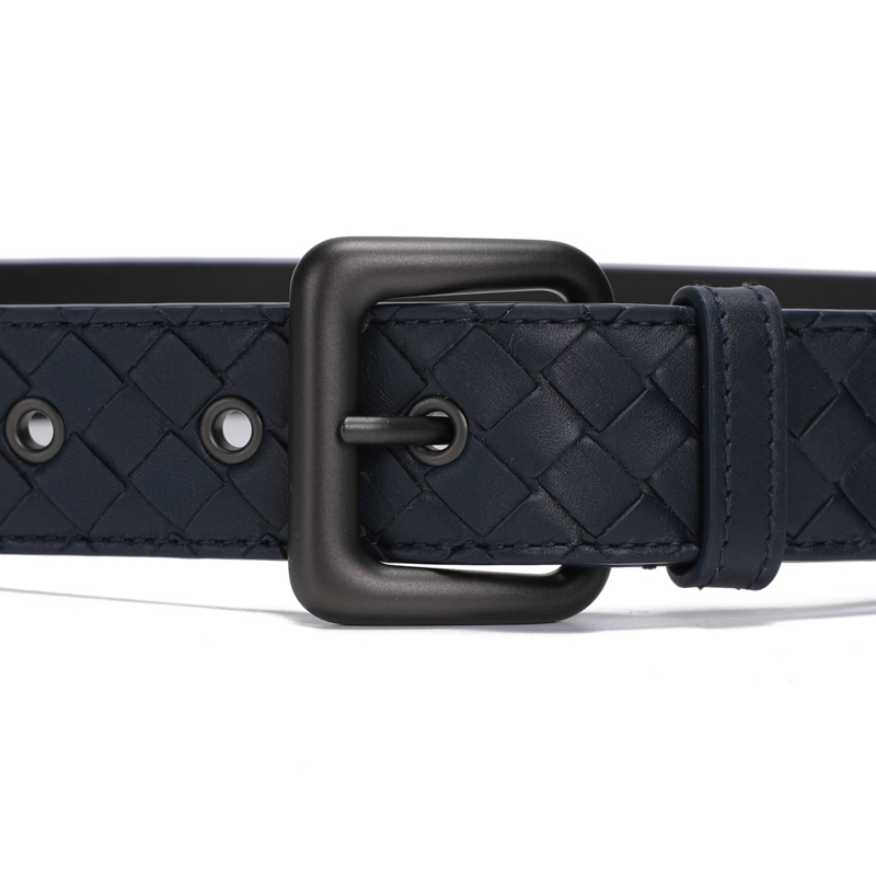 BOTTEGA VENETA 宝缇嘉 BV 男士编织牛皮针扣皮带腰带 深蓝色95