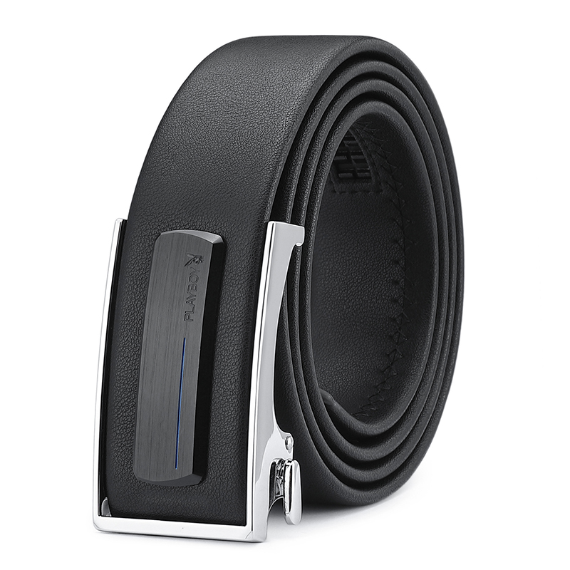 花花公子新款男士皮带真皮自动扣腰带青年商务百搭休闲牛皮裤腰带 125cm 黑色T8205421