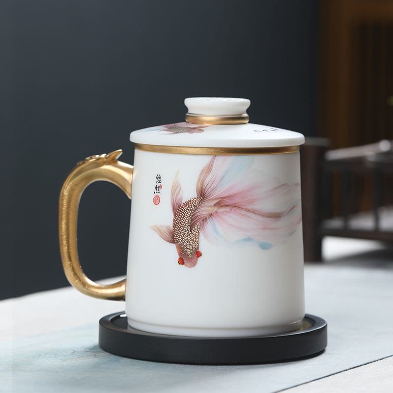 MULTIPOTENT茶杯功夫茶具办公杯羊脂玉得意杯悠然自得黄旭东大师作品伴手礼盒图片