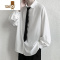 YANXU感领带衬衫男纯色慵懒垂感冰丝雪纺衫日系无性别jk衬衣