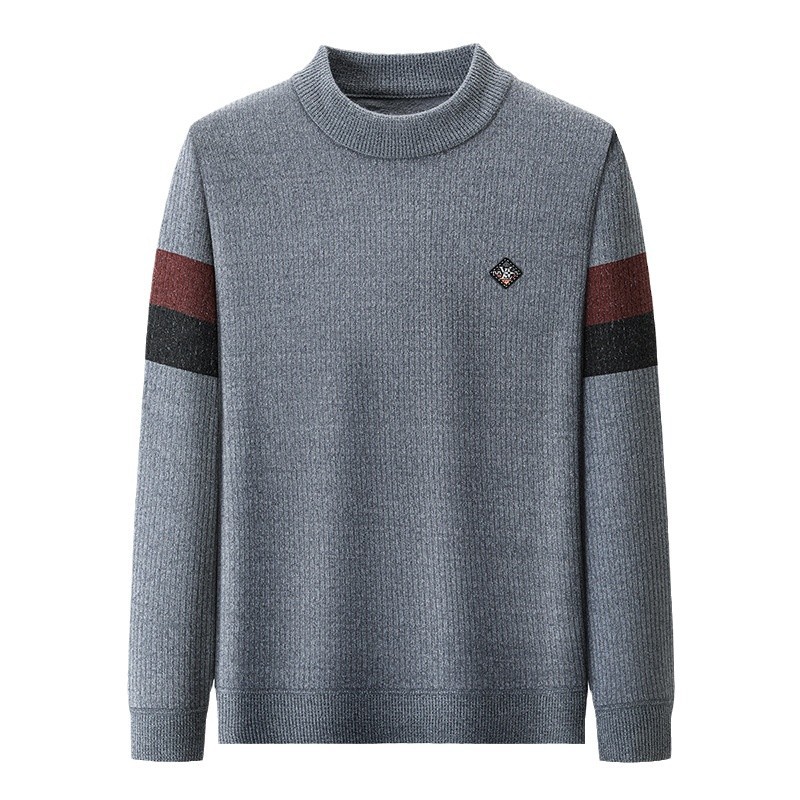 男士高档雪貂绒毛衣秋冬季加绒半高领纯色针织衫柔软中年线衣男装_81116高清大图